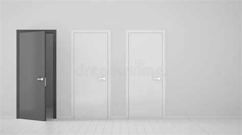 Empty Room Interior Design With Two White Closed Doors And One Open