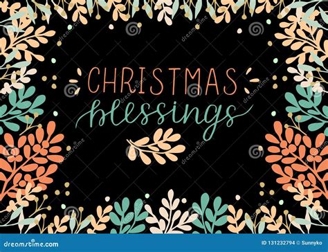 Christmas Blessings Holiday Hand Written Lettering Phrase Cartoon