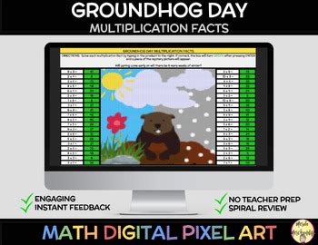 Groundhog Day Multiplication Facts Math Self Checking Pixel Art Tpt