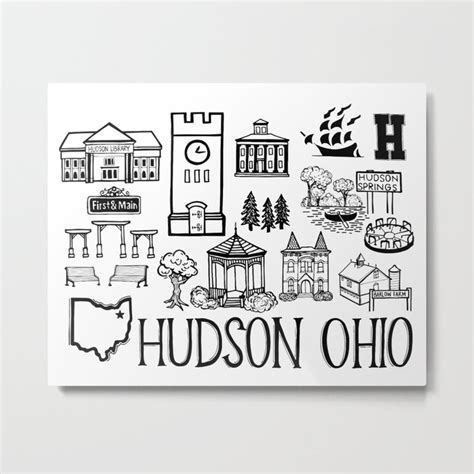 Hudson Ohio Map Metal Print by Whereabouts Shop | Society6