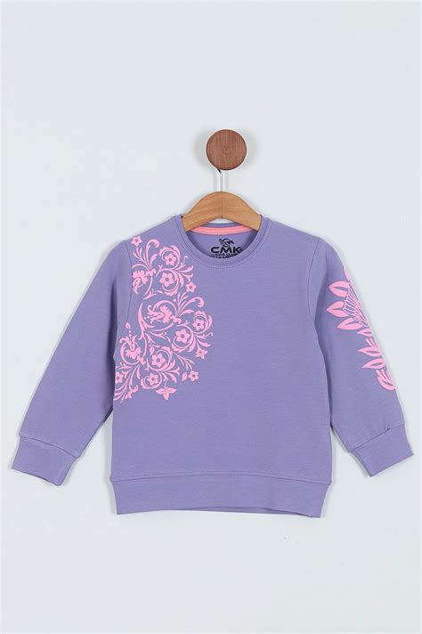 Mor 3 12 Yaş Kabartma Baskılı Kız Çocuk Sweatshirt 229663