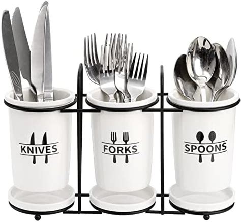 Amazon Bekith 3 Piece Ceramic Silverware Caddy With Metal Rack