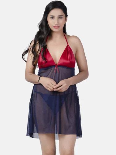 Sheer Net Hot Navy Blue Babydoll Bikini Night Dress For Honeymoon K Mn