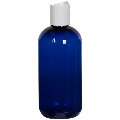 8 Oz Cobalt Blue PET Traditional Boston Round Bottle With 24 410 White