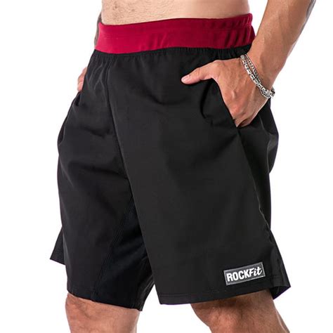 Bermuda Masculina De Treino Bolso Rock Fit Preta E Vinho