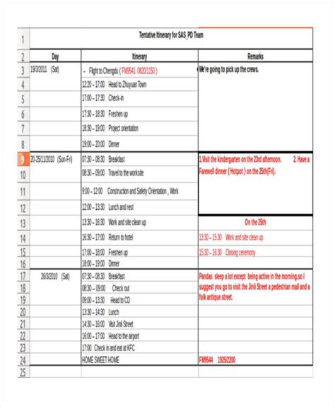 23 Itinerary Templates In Excel Free And Premium Templates