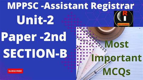 Assistant Registrar MPPSC Section B Unit 2 Reformer YouTube