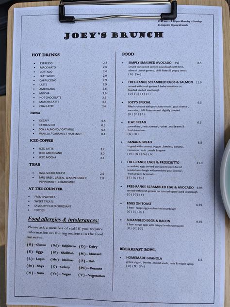 Menu At Joeys Brunch Restaurant Hitchin