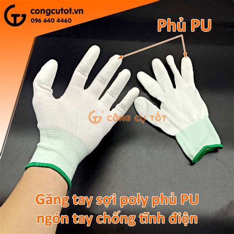 10 đôi găng tay sợi poly phủ PU ngón tay chống tĩnh điện