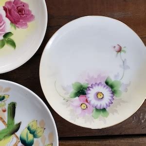 Vintage Collection Of Hand Painted Floral Plates Wall Plate Etsy