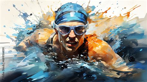 Watercolor Abstract Illustration Of Swimmer Swimming Action During