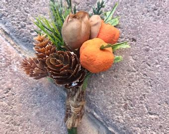 BURNT ORANGE BOUTONNIERE With Foliage Pearl Or Rhinestone Etsy