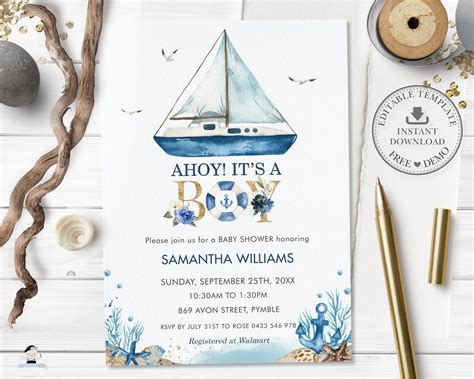 Nautical Ahoy It S A Boy Baby Shower Invitation EDITABLE Etsy