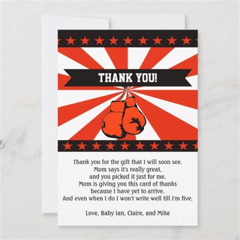 Boxing Baby Shower Thank You Card Note