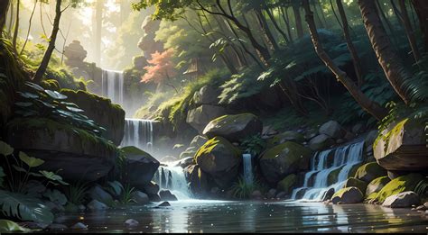 Serene Forest with a Small Waterfall by steffbot on DeviantArt