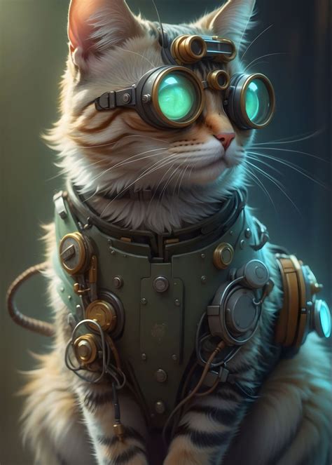 Steampunk Cat Poster picture metal print paint by Xăm Việt Displate