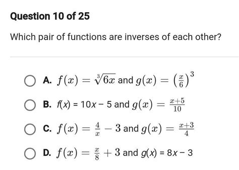 [free] Which Pair Of Functions Are Inverses Of Each Other A F X