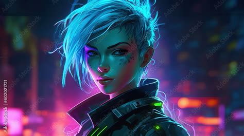 A Cyberpunk Elf With Neon Hair And Glowing Eyes Fantasy Concept