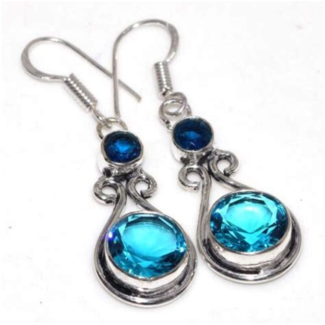 Boucles d oreilles faites main topaze bleue plaquées argent 925 1 7