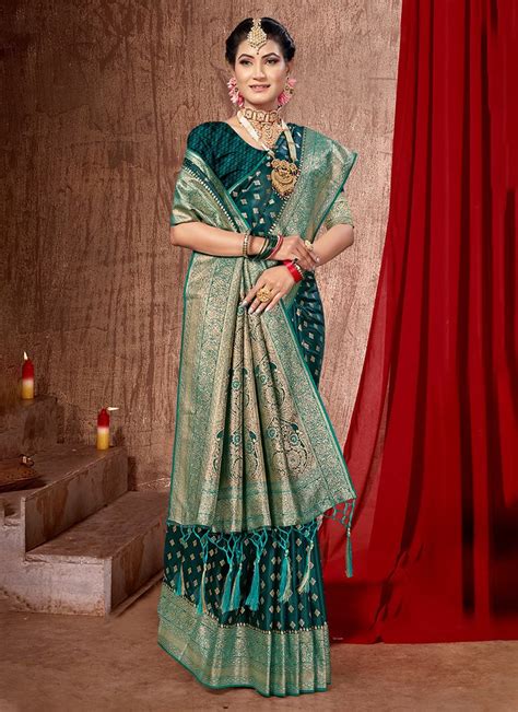 Shop Rama Green Art Silk Banarasi Saree After Six Wear Online At Best