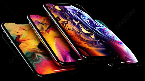 يتم عرض أربعة أجهزة Iphone Xrs ملونة مكدسة على خلفية داكنة صور خلفيات