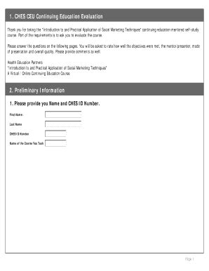 Fillable Online Course Evaluation Form Health Education Partners Fax