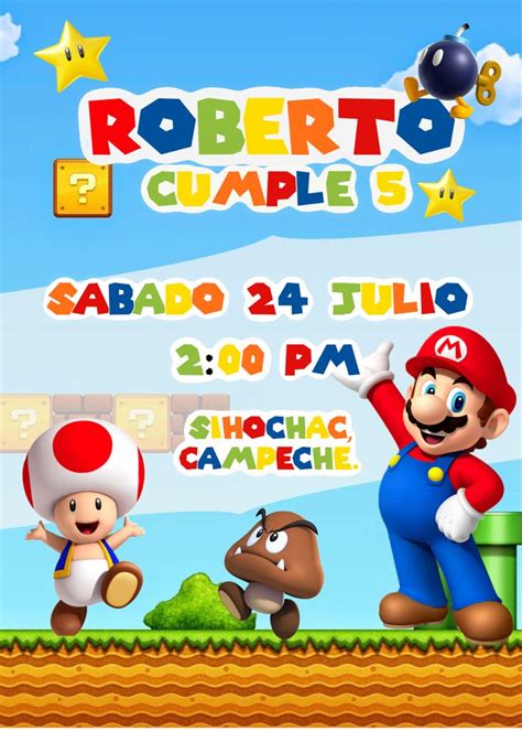 Invitacion Mario Bros Invitaciones De Mario Bros Cumple De Mario