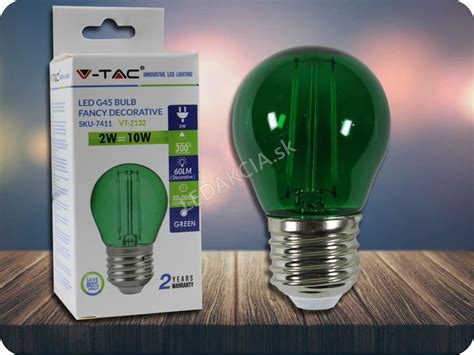 V TAC E27 LED FILAMENT KOLOROWA ŻARÓWKA G45 2W 60 LM ZIELONA