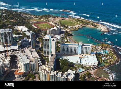 Aerial view of San Juan City looking the Hilton Caribe resort San Stock ...