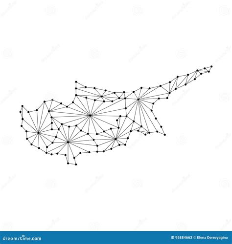 Cyprus Map Of Polygonal Mosaic Lines Network Rays Dots Illustration