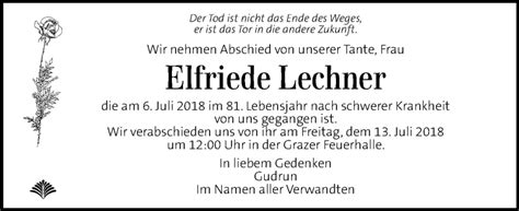 Traueranzeigen Von Elfriede Lechner Trauer Kleinezeitung At