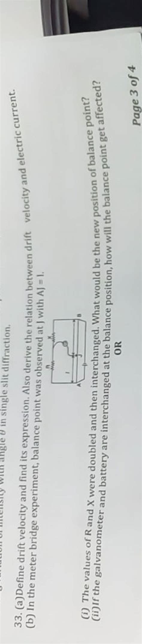 33 A Define Drift Velocity And Find Its Expression Also Derive The Rel