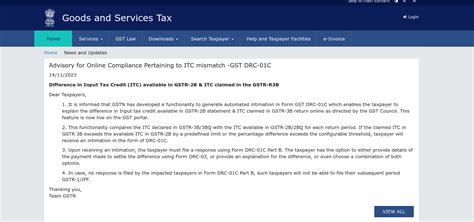 New Advisory For Online Gst Compliance Related To Itc Mismatch In Form