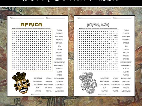 Africa Word Search Puzzle Teaching Resources