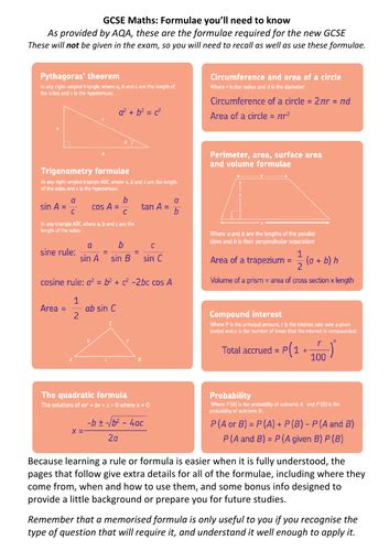 AQA GCSE (9-1) Foundation/Higher Maths Equations to learn | Teaching Resources