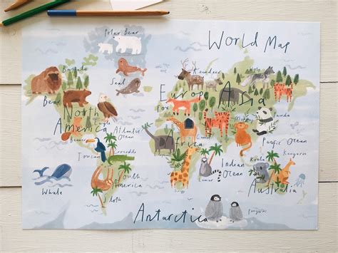 Kids Animal World Map / Kids World Map / A3/A2/A1 / World Ma - Etsy