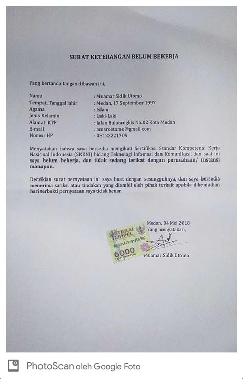 Contoh Surat Keterangan Belum Kerja Surat Lamaran Kerja Desain