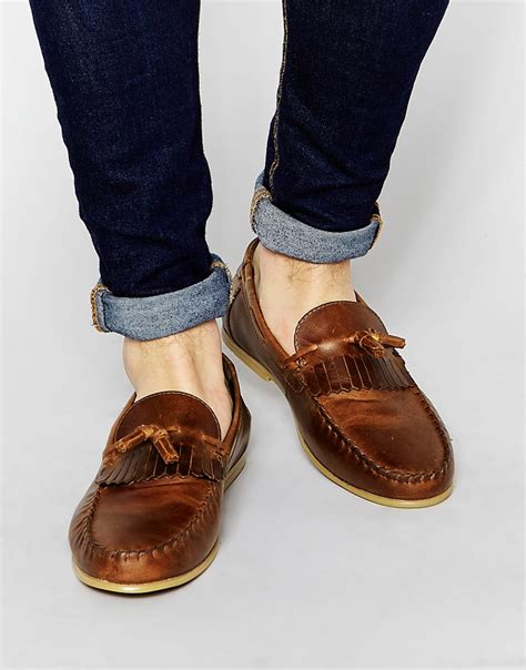 Lyst Asos Tassel Loafers In Tan Leather With Fringe In Brown For Men