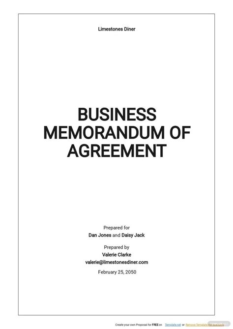 Business Memorandum Of Agreement Template Google Docs Word Apple