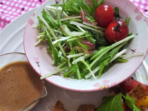 お料理レシピその②★水菜とミョウガのしゃきしゃきゴマドレサラダ★ By すもピ～さん レシピブログ 料理ブログのレシピ満載！