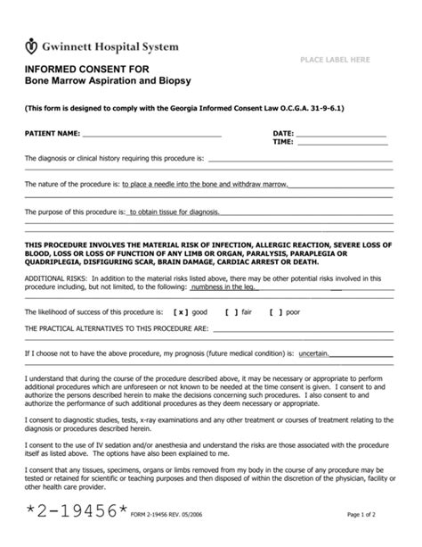 Informed Consent For Bone Marrow Aspiration And