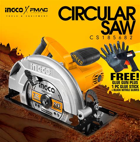 Ingco Circular Saw CS185682 WITH FREE GLUE GUN BLACK NITRILE GLOVES