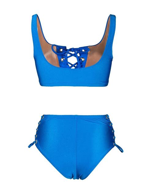 Noire Swimwear Lace Up Two Piece Bikini Blue Farfetch Uk