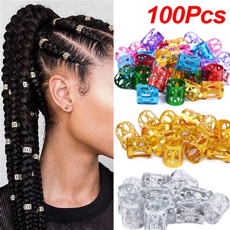 100pcs Gold And Silver Dreadlock Hair Rings Adjustable Cuff Clip Hair