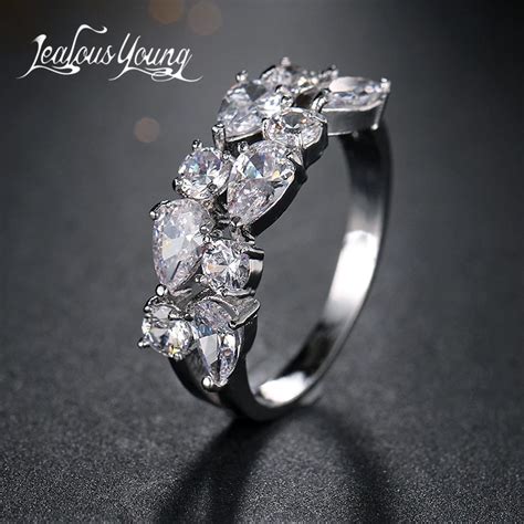 Classic Water Drop Cubic Zircon Engagement Ring White Gold Color Mona