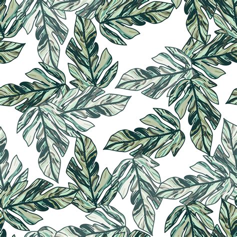 Creative Tropical Leaves Seamless Pattern In Sketch Style Palm Leaf