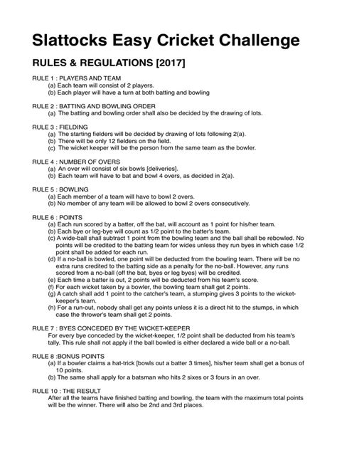 Slattocks Easy Cricket Challenge: Rules & Regulations [2017] | Bowling ...