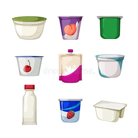 Yogurt Package Set Cartoon Vector Illustration Stock Illustration