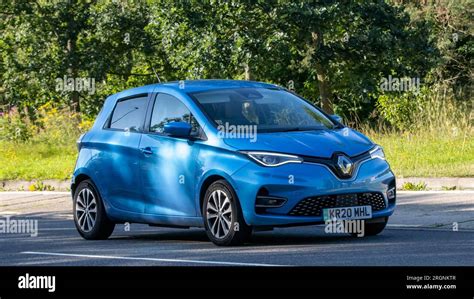 Milton Keynes,UK - Aug 10th 2023: 2020 blue electric Renault Zoe car driving on an English ...