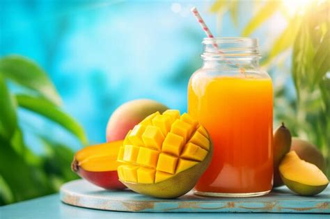 Premium Ai Image Photo A Glass Of Mango Smoothie Sits On A Tray With